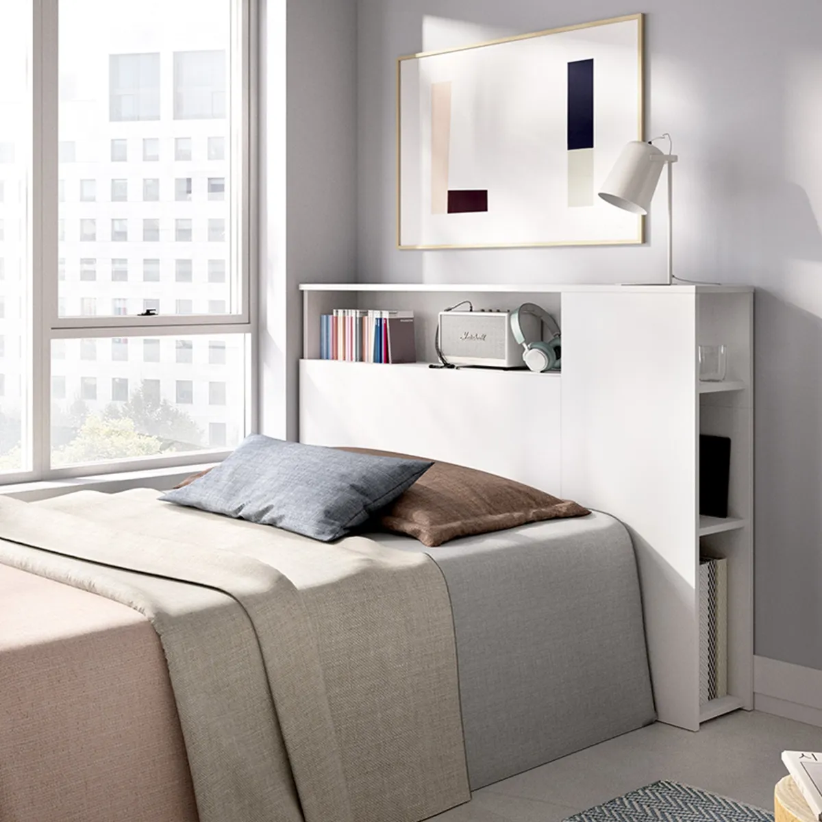 Testiere > Dmora Testiera Letto con Vani Libreria Singolo 23x127 cm - Lander Bianco
