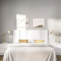 Testiera Letto Bianco Marrone Rovere 2 Comodini Inclusi Piazza e Mezza 34x237 cm, Colore Struttura Marrone - Carson