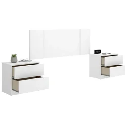 Testiera Letto Bianco Marrone Rovere 2 Comodini Inclusi Piazza e Mezza 34x237 cm, Colore Struttura Marrone - Carson