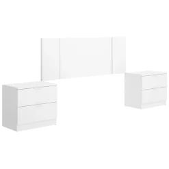 Testiera Letto Bianco Marrone Rovere 2 Comodini Inclusi Piazza e Mezza 34x237 cm, Colore Struttura Marrone - Carson