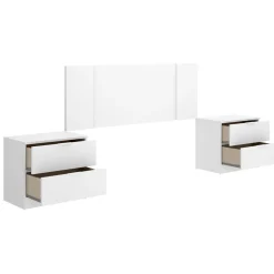Testiera Letto Bianco Marrone Rovere 2 Comodini Inclusi Piazza e Mezza 34x237 cm, Colore Struttura Marrone - Carson