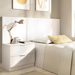 Testiera Letto Bianco Marrone Rovere Comodino Incluso Singolo 34x141 cm, Colore Struttura Marrone - Lead