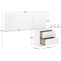Testiera Letto Bianco Marrone Rovere Comodino Incluso Singolo 34x141 cm, Colore Struttura Marrone - Lead