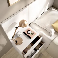Testiera Letto Bianco Marrone Rovere Comodino Incluso Singolo 34x141 cm, Colore Struttura Marrone - Lead