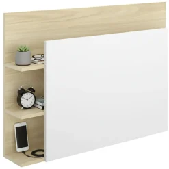 Testiera Letto Bianco Marrone Rovere Vani Libreria Singolo 19x105 cm, Colore Struttura Marrone - Minden