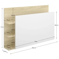 Testiera Letto Bianco Marrone Rovere Vani Libreria Singolo 19x105 cm, Colore Struttura Marrone - Minden