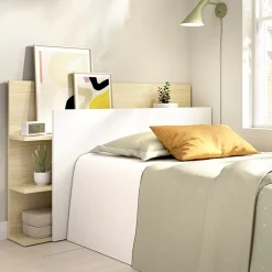 Testiera Letto Bianco Marrone Rovere Vani Libreria Singolo 19x105 cm, Colore Struttura Marrone - Minden