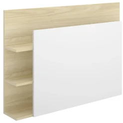 Testiera Letto Bianco Marrone Rovere Vani Libreria Singolo 19x105 cm, Colore Struttura Marrone - Minden