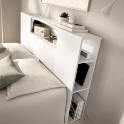 Testiera Letto Bianco Vani Libreria Piazza e Mezza, Matrimoniale 23x157 cm - Bonner