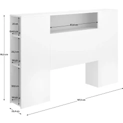Testiera Letto Bianco Vani Libreria Piazza e Mezza, Matrimoniale 23x157 cm - Bonner