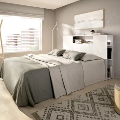Testiera Letto Bianco Vani Libreria Piazza e Mezza, Matrimoniale 23x157 cm - Bonner