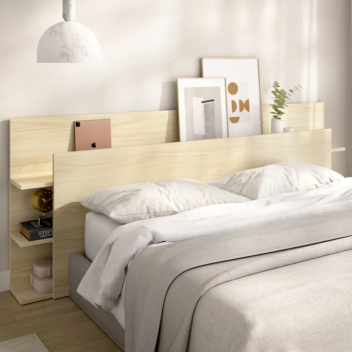 Testiere > Dmora Testiera Letto Vani Libreria Piazza e Mezza 19x181 cm - Socorro Marrone Rovere