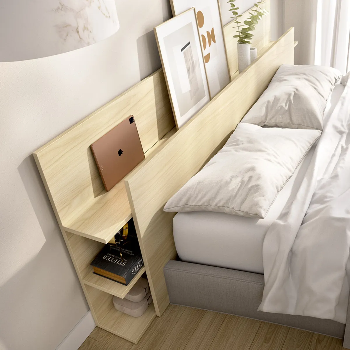 Testiere > Dmora Testiera Letto Vani Libreria Piazza e Mezza 19x181 cm - Socorro Marrone Rovere