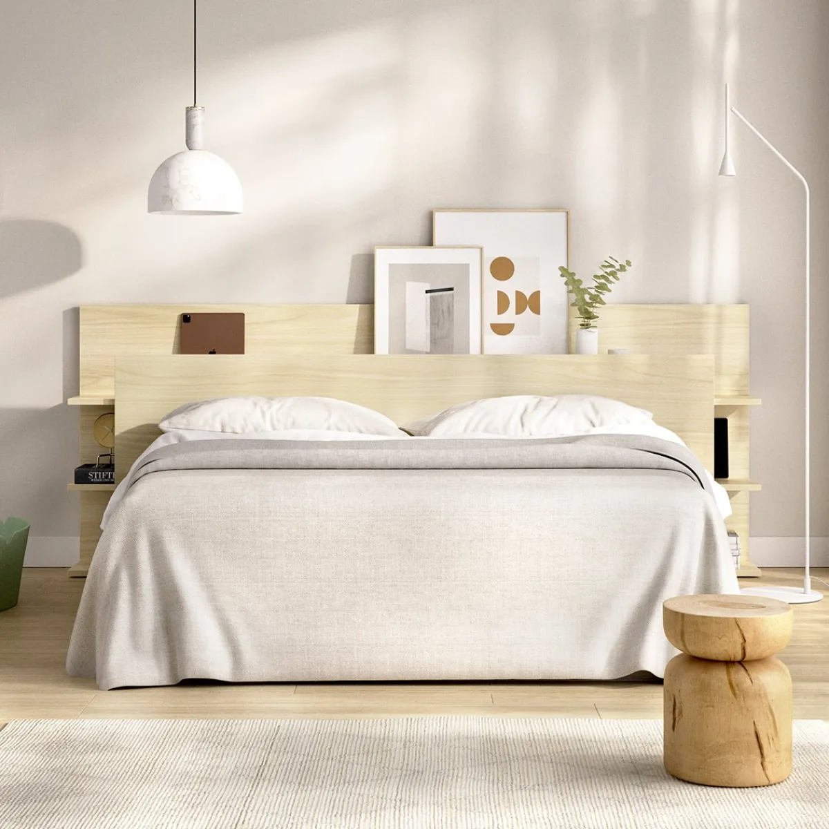 Testiere > Dmora Testiera Letto Vani Libreria Piazza e Mezza 19x181 cm - Socorro Marrone Rovere