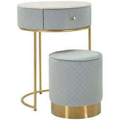 Toeletta Azzurro Celeste oro un Cassetto Rivestimento in Velluto Trapuntato 52x52x70h cm, Sfumatura Colore Struttura Celeste - Mbale