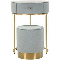 Toeletta Azzurro Celeste oro un Cassetto Rivestimento in Velluto Trapuntato 52x52x70h cm, Sfumatura Colore Struttura Celeste - Mbale