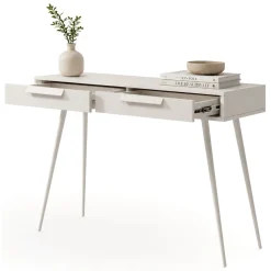 Toelette Trucco > Dmora Toeletta 2 Cassetti Sfumatura Colore Ripiano Cashmere 187x40x52h cm, Materiale Struttura in Metallo - Katilaka Beige Cashmere