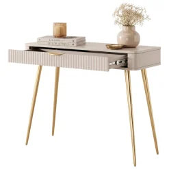 Toeletta Beige oro un Cassetto Materiale Struttura in Metallo 100x38x78h cm, Materiale Piano in Legno Nobilitato - Katerara