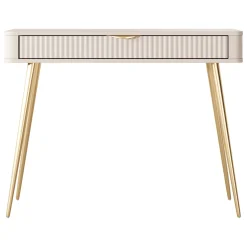 Toeletta Beige oro un Cassetto Materiale Struttura in Metallo 100x38x78h cm, Materiale Piano in Legno Nobilitato - Katerara