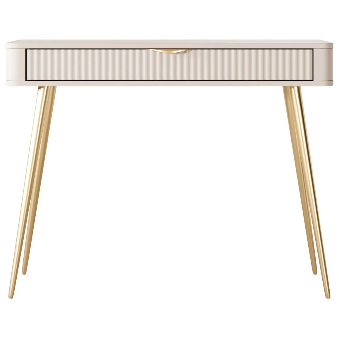Toeletta Beige oro un Cassetto Materiale Struttura in Metallo 100x38x78h cm, Materiale Piano in Legno Nobilitato - Katerara