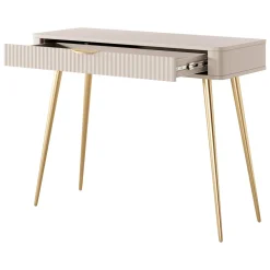 Toeletta Beige oro un Cassetto Materiale Struttura in Metallo 100x38x78h cm, Materiale Piano in Legno Nobilitato - Katerara