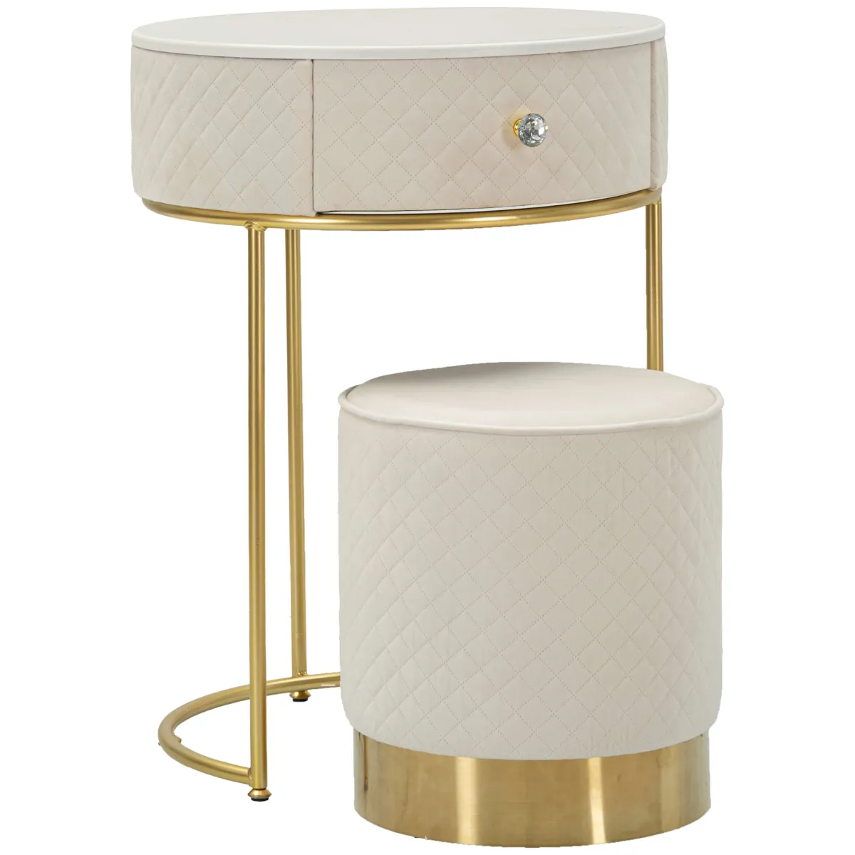 Toelette Trucco > Dmora Toeletta Bianco Crema oro un Cassetto Rivestimento in Velluto Trapuntato 52x52x70h cm, Sfumatura Colore Struttura Crema - Mbale Oro, Bianco Crema