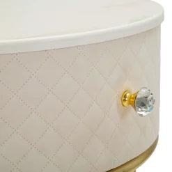 Toelette Trucco > Dmora Toeletta Bianco Crema oro un Cassetto Rivestimento in Velluto Trapuntato 52x52x70h cm, Sfumatura Colore Struttura Crema - Mbale Oro, Bianco Crema