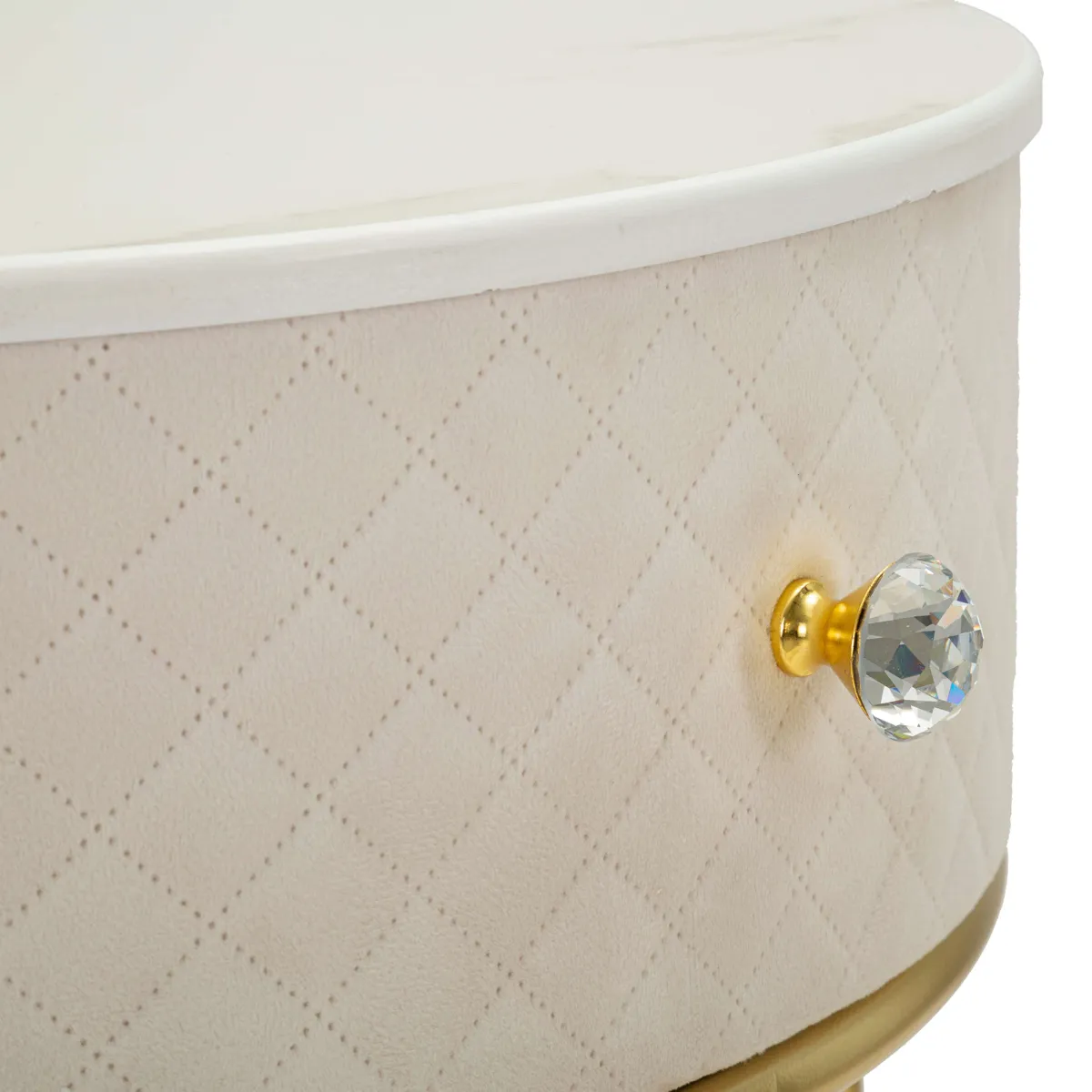 Toelette Trucco > Dmora Toeletta Bianco Crema oro un Cassetto Rivestimento in Velluto Trapuntato 52x52x70h cm, Sfumatura Colore Struttura Crema - Mbale Oro, Bianco Crema