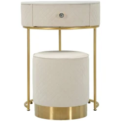 Toelette Trucco > Dmora Toeletta Bianco Crema oro un Cassetto Rivestimento in Velluto Trapuntato 52x52x70h cm, Sfumatura Colore Struttura Crema - Mbale Oro, Bianco Crema