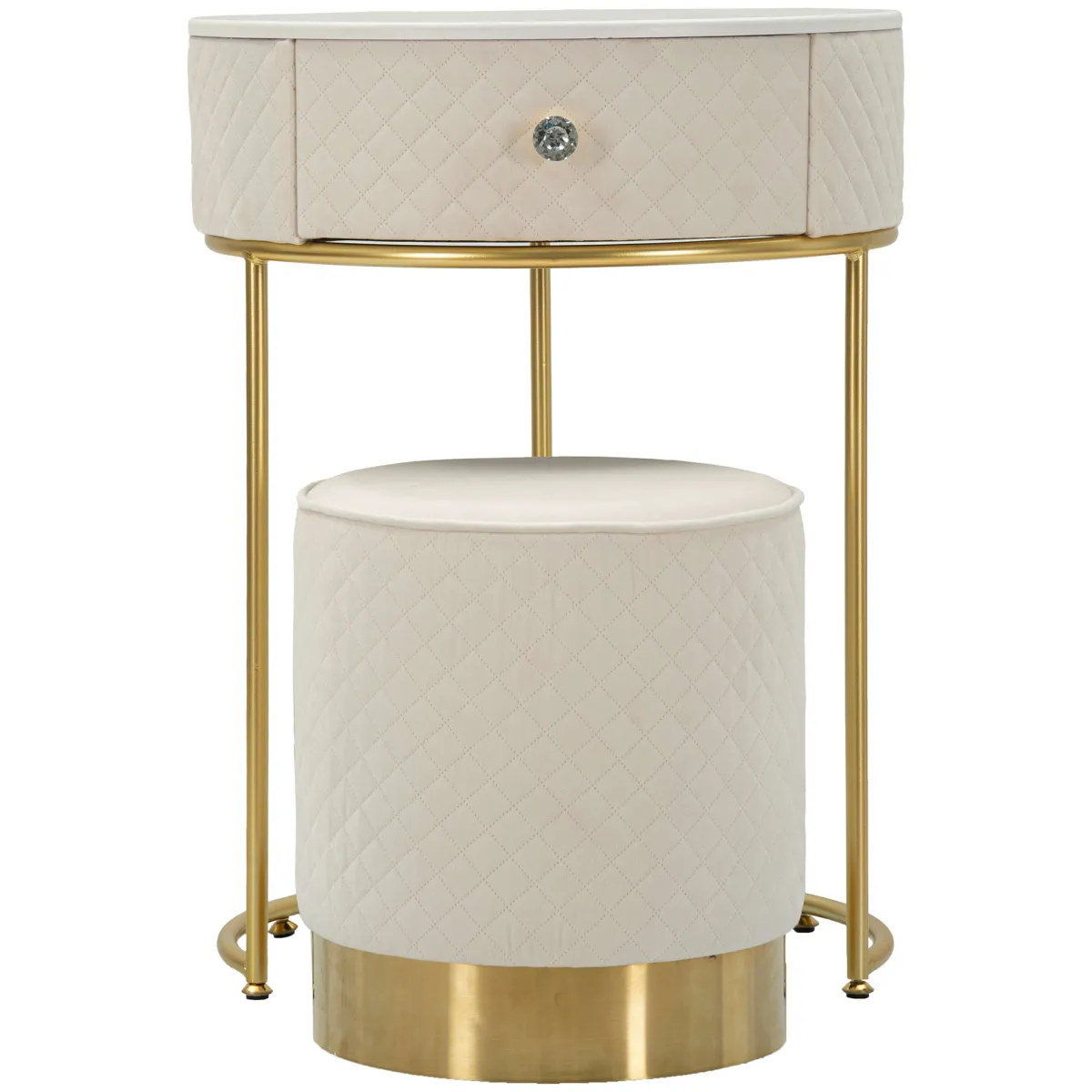 Toelette Trucco > Dmora Toeletta Bianco Crema oro un Cassetto Rivestimento in Velluto Trapuntato 52x52x70h cm, Sfumatura Colore Struttura Crema - Mbale Oro, Bianco Crema