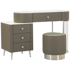 Toeletta Bianco Marmo Grigio Tortora 4 Cassetti Finitura Simil Pelle Trapuntata con Dettagli Argento, top Effetto Marmo 120x40x75h cm, - Tafrao