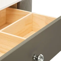 Toeletta Bianco Marmo Grigio Tortora 4 Cassetti Finitura Simil Pelle Trapuntata con Dettagli Argento, top Effetto Marmo 120x40x75h cm, - Tafrao