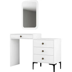 Toeletta Bianco Marrone Noce Specchio Incluso 4 Cassetti 124x40x85h cm, con Piedini - Meltina