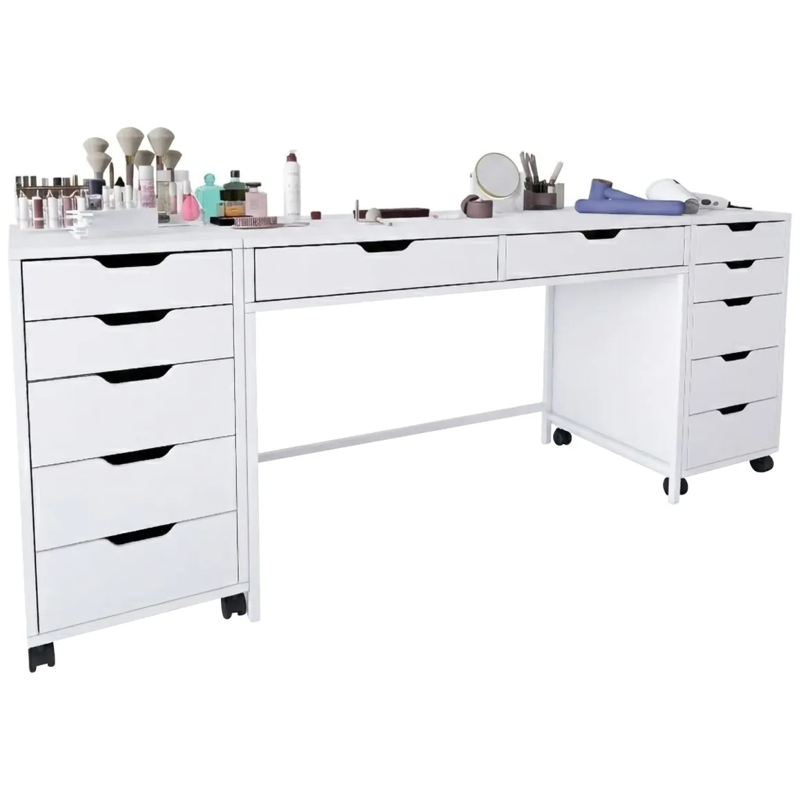 Toelette Trucco > Dmora Toeletta Bianco Nero Specchio Incluso 2 Cassetti 103x40x112h cm, Colore Struttura Nero - Longhena Nero, Bianco
