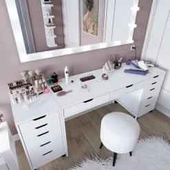 Toelette Trucco > Dmora Toeletta Bianco Nero Specchio Incluso 2 Cassetti 103x40x112h cm, Colore Struttura Nero - Longhena Nero, Bianco