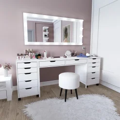 Toelette Trucco > Dmora Toeletta Bianco Nero Specchio Incluso 2 Cassetti 103x40x112h cm, Colore Struttura Nero - Longhena Nero, Bianco