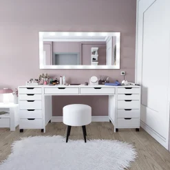 Toelette Trucco > Dmora Toeletta Bianco Nero Specchio Incluso 2 Cassetti 103x40x112h cm, Colore Struttura Nero - Longhena Nero, Bianco