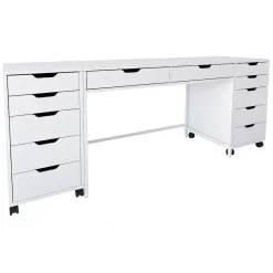 Toeletta Bianco Nero Specchio Incluso 12 Cassetti 200x55x77h cm, Luci Incluse - Lagunare