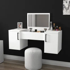 Toeletta Bianco Nero Specchio Incluso 3 Ante 100x35x74h cm, Colore Struttura Nero - Cicerale