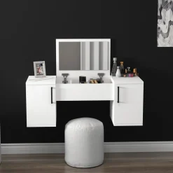 Toeletta Bianco Nero Specchio Incluso 3 Ante 100x35x74h cm, Colore Struttura Nero - Cicerale