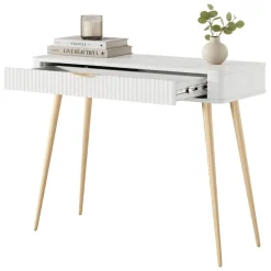 Toeletta Bianco oro un Cassetto Materiale Struttura in Metallo 100x38x78h cm, Materiale Piano in Legno Nobilitato - Katerara