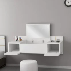 Toeletta Bianco Specchio Incluso 3 Ante 100x39x33h cm, Materiale Piano in Legno Nobilitato - Selci