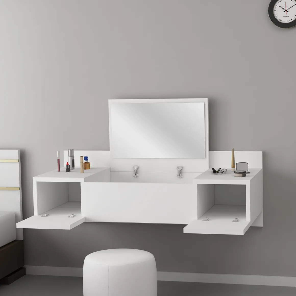 Toeletta Bianco Specchio Incluso 3 Ante 100x39x33h cm, Materiale Piano in Legno Nobilitato - Selci