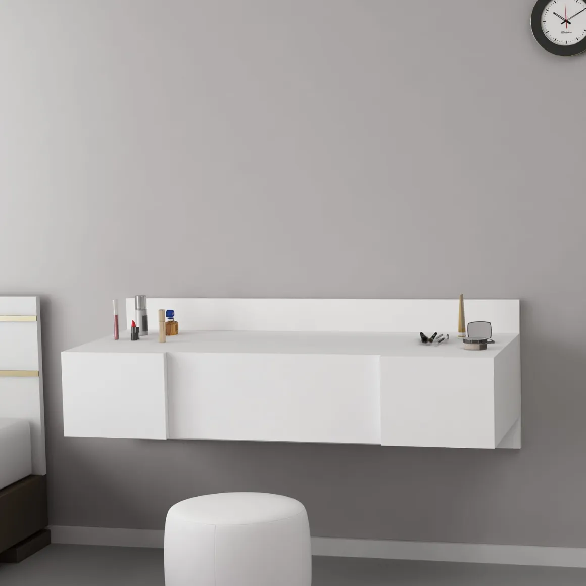 Toeletta Bianco Specchio Incluso 3 Ante 100x39x33h cm, Materiale Piano in Legno Nobilitato - Selci