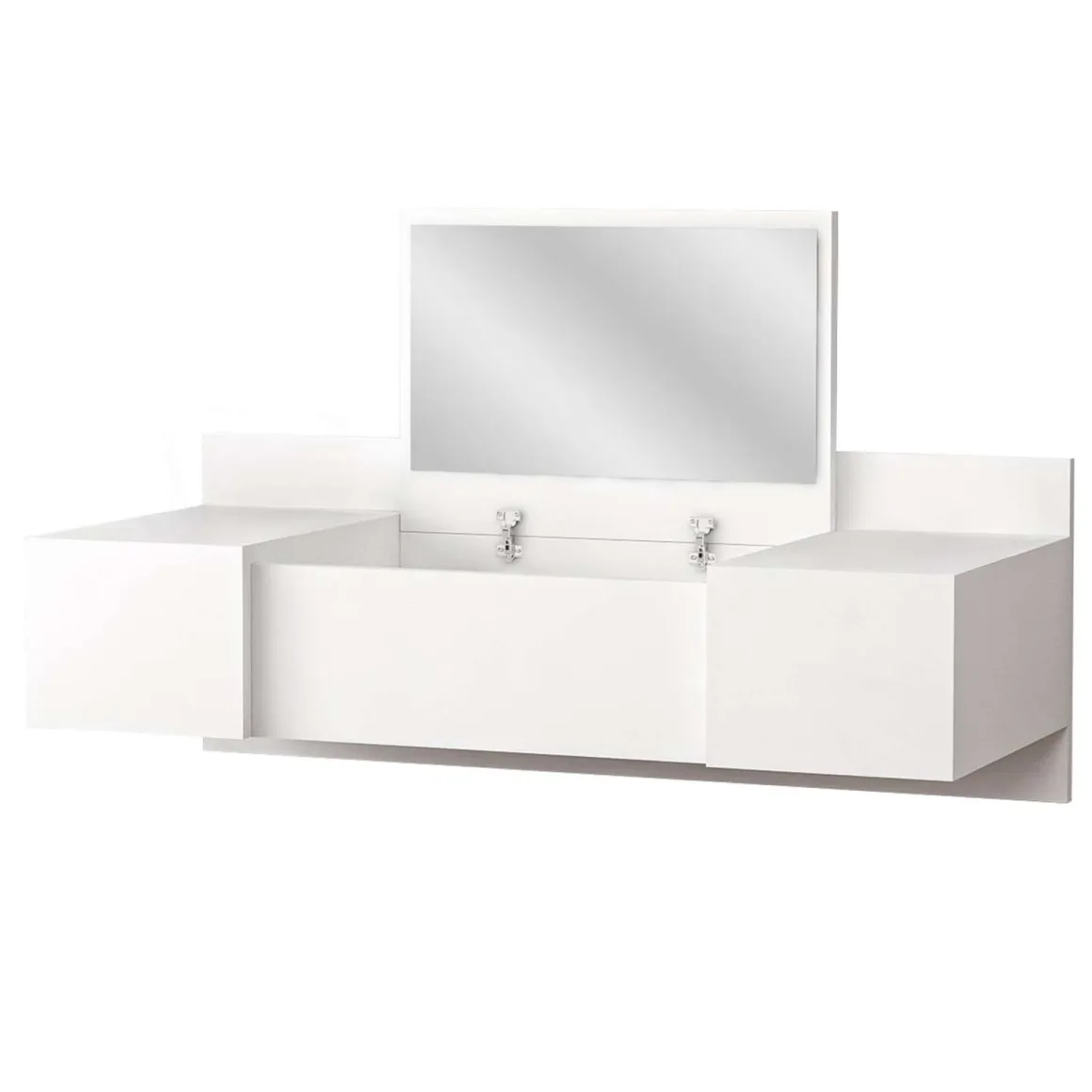 Toeletta Bianco Specchio Incluso 3 Ante 100x39x33h cm, Materiale Piano in Legno Nobilitato - Selci