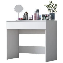 Toeletta Bianco Specchio Incluso un Cassetto 90x45x77h cm, Materiale Piano in Legno Nobilitato - Fele