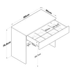Toeletta Bianco Specchio Incluso un Cassetto 90x45x77h cm, Materiale Piano in Legno Nobilitato - Fele