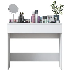 Toeletta Bianco Specchio Incluso un Cassetto 90x45x77h cm, Materiale Piano in Legno Nobilitato - Fele