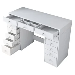 Toelette Trucco > Dmora Toeletta Bianco Trasparente Specchio Incluso 13 Cassetti 120x45x82h cm, Colore Struttura Trasparente - Tirolo Trasparente, Bianco