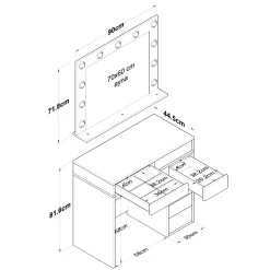 Toelette Trucco > Dmora Toeletta Bianco Trasparente Specchio Incluso 7 Cassetti 90x45x82h cm, Colore Struttura Trasparente - Rivello Trasparente, Bianco